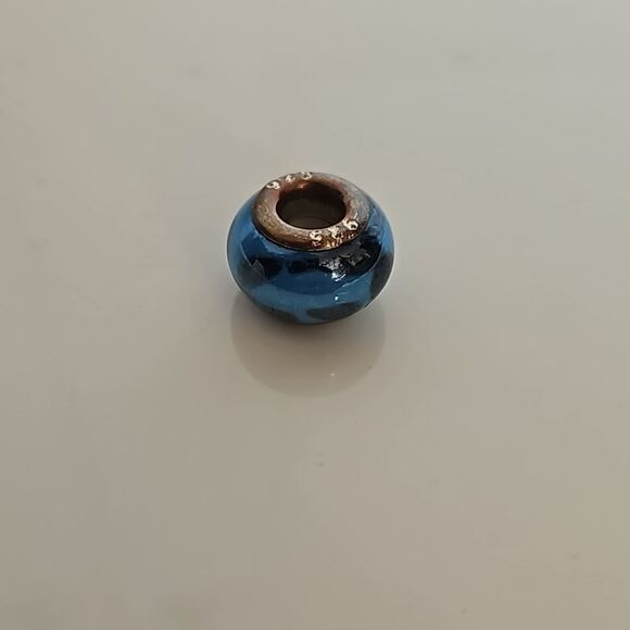 Murano Glass Bead 925 Blue/ Black - Picture 1 of 16
